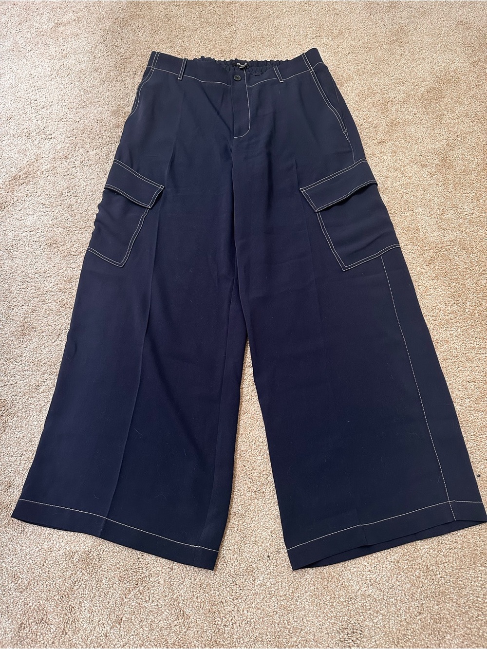 Madewell Wide Leg Cargo Pants - navy - size 12